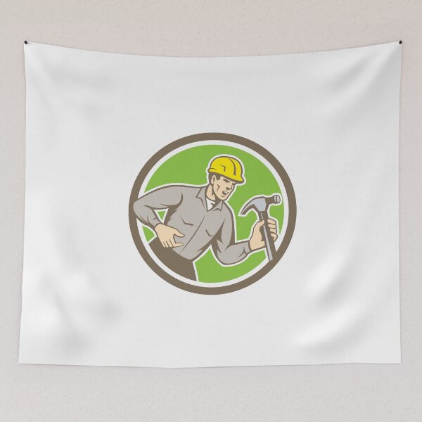 Item preview, Builder Carpenter Shouting Hammer Circle Retro designed and sold by patrimonio.