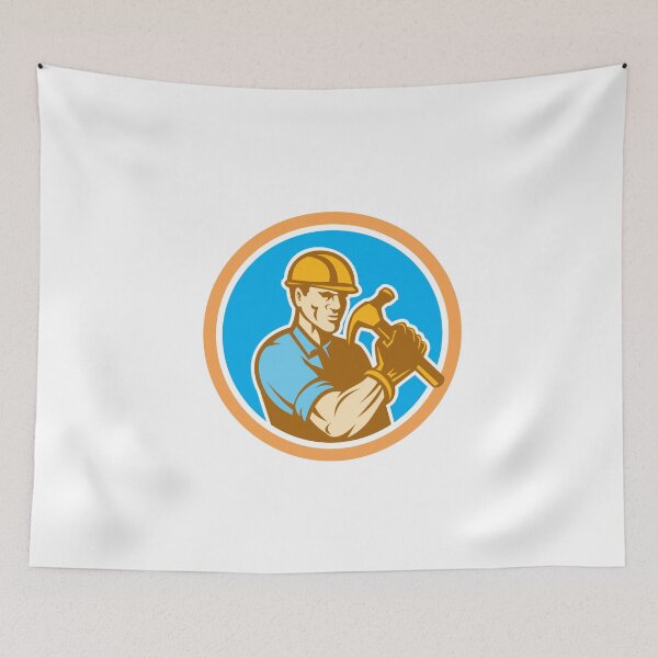 Item preview, Builder Carpenter Holding Hammer Circle Retro designed and sold by patrimonio.