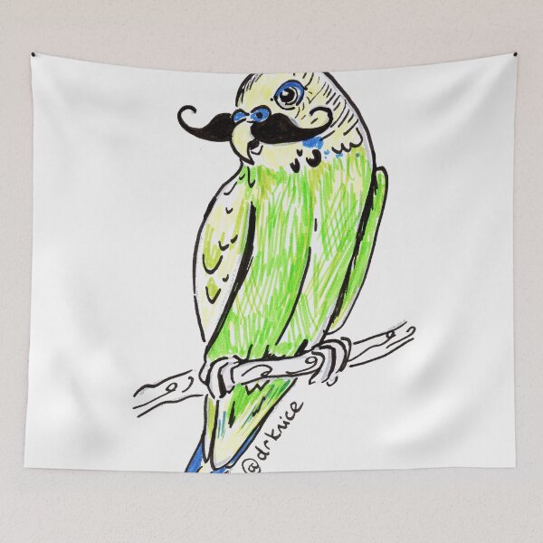 Item preview, Budgie with Mustache designed and sold by KitCatCards.
