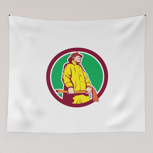 Item preview, Fireman Firefighter Standing Axe Circle Retro designed and sold by patrimonio.