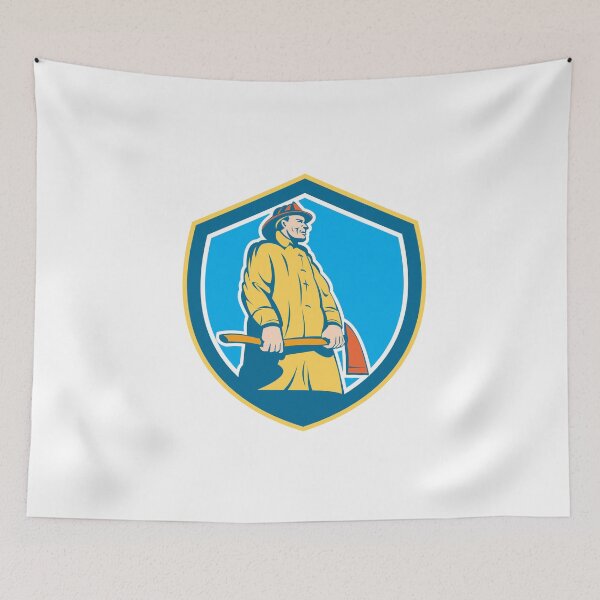 Item preview, Fireman Firefighter Standing Axe Shield Retro designed and sold by patrimonio.
