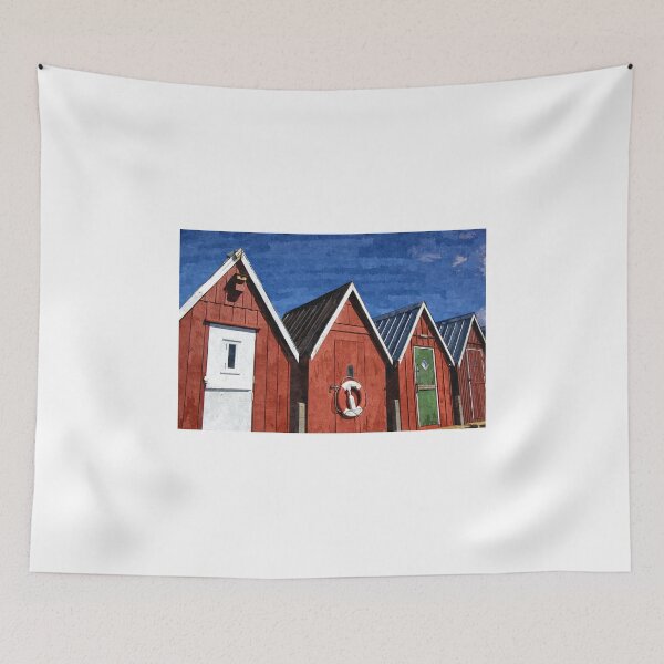 Item preview, Beautiful red fishing huts on the coast designed and sold by Ron Zmiri.