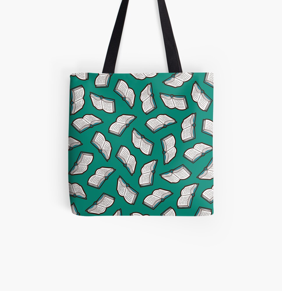 Bookish Reading Pattern in Jade All Over Print Tote Bag