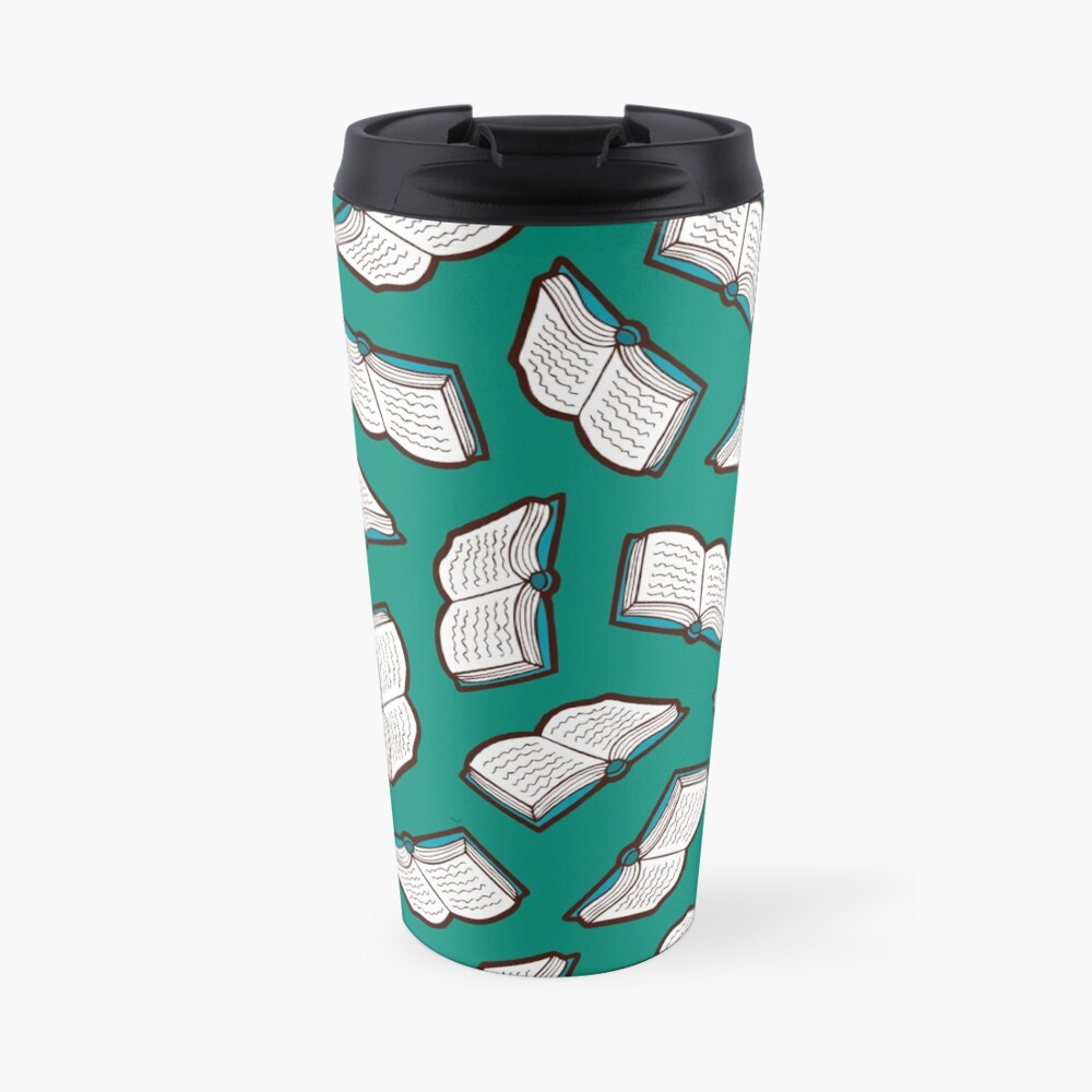 Bookish Reading Pattern in Jade Travel Mug