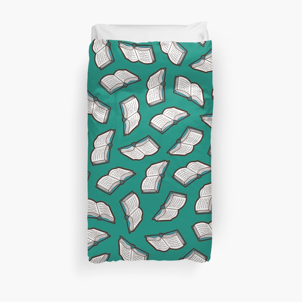 Bookish Reading Pattern in Jade Duvet Cover