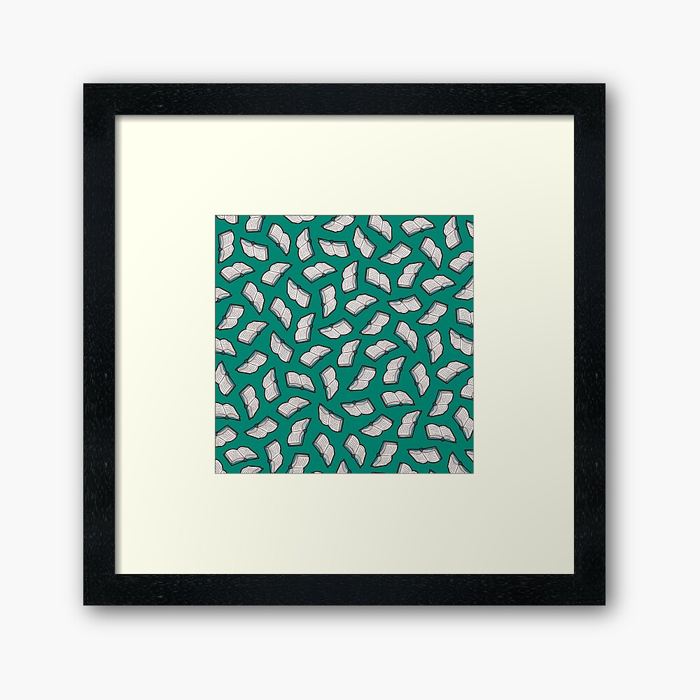 Bookish Reading Pattern in Jade Framed Art Print