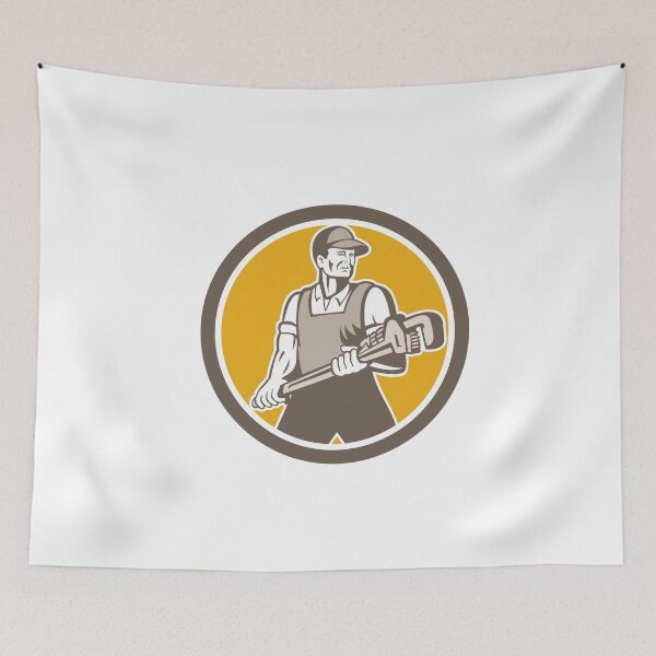 Item preview, Plumber Holding Giant Wrench Retro Circle designed and sold by patrimonio.