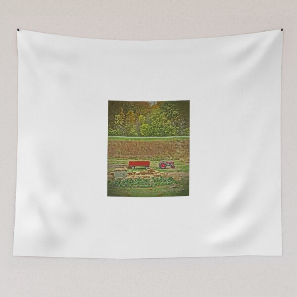 Item preview, Old Classic Red Tractor and Wagon Trailer on Farm During Harvest designed and sold by adriturner.