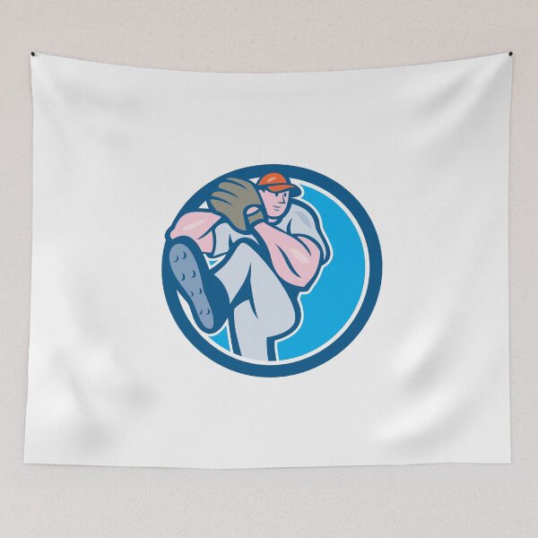 Item preview, Baseball Pitcher Outfielder Leg Up Circle Cartoon designed and sold by patrimonio.