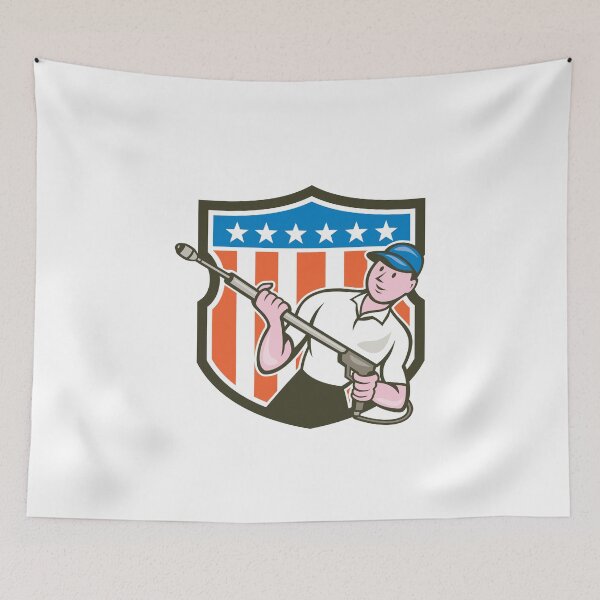 Item preview, Pressure Washer Water Blaster USA Flag Cartoon designed and sold by patrimonio.
