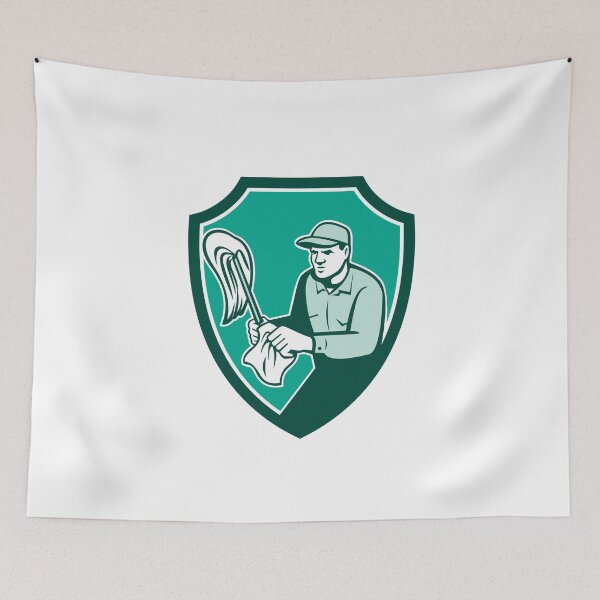 Item preview, Janitor Cleaner Holding Mop Cloth Shield Retro designed and sold by patrimonio.