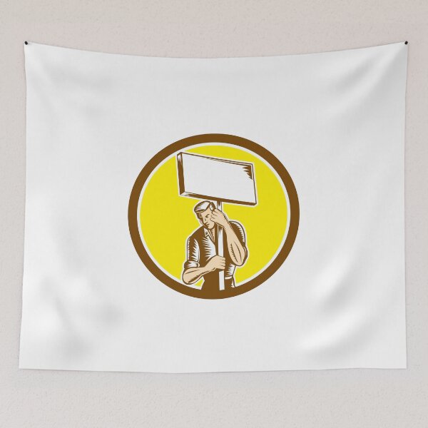 Item preview, Protester Activist Union Worker Placard Sign Woodcut designed and sold by patrimonio.