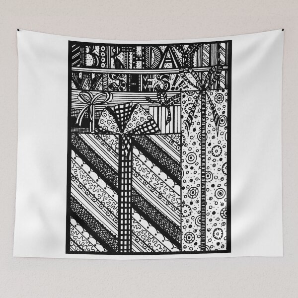 Item preview, Birthday Wishes Aussie Tangle Black & White by Heather Holland designed and sold by Heatherian.