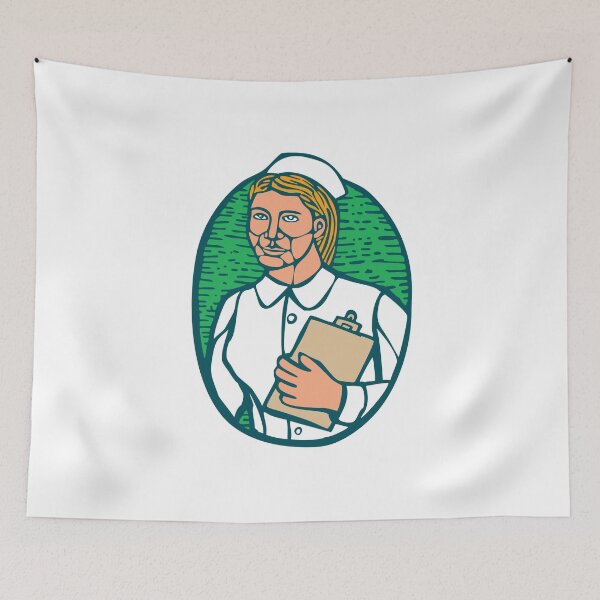 Item preview, Nurse Holding Clipboard Oval Woodcut Linocut designed and sold by patrimonio.
