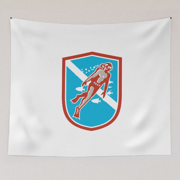 Item preview, Scuba Diver Diving Going Up Shield Retro designed and sold by patrimonio.