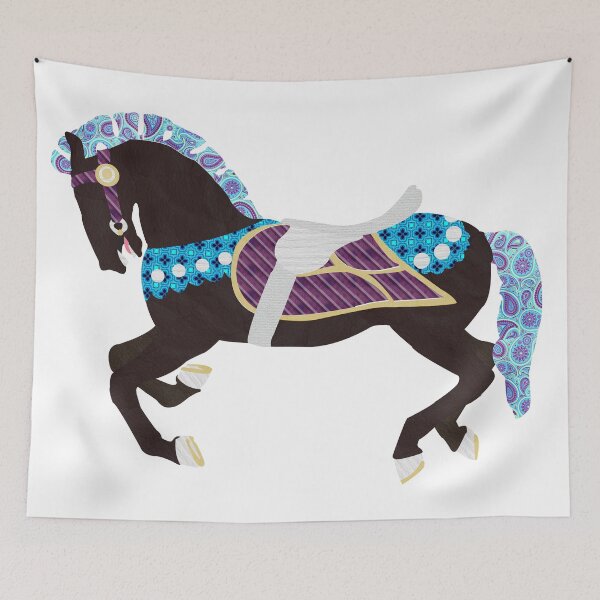 Item preview, Black and Teal Carousel Horse designed and sold by chaitea4.