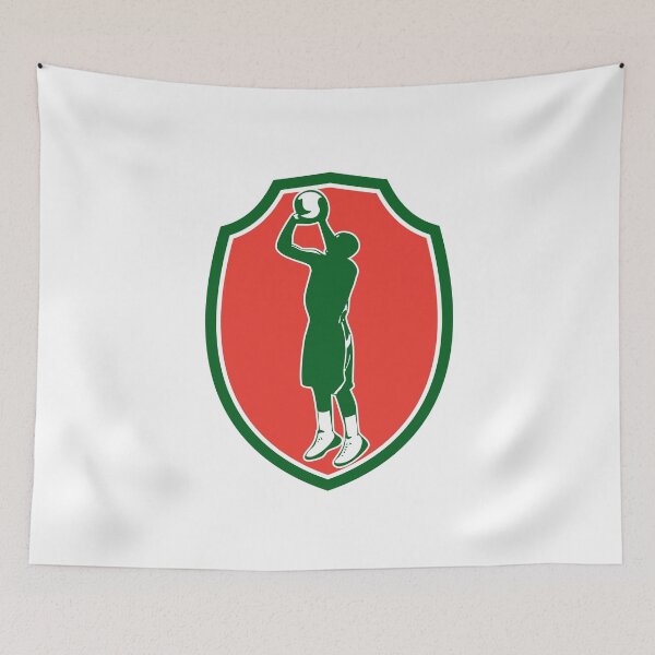 Item preview, Basketball Player Jump Shot Ball Shield Retro designed and sold by patrimonio.