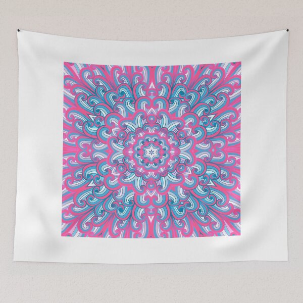 Item preview, Hand drawn ethnic pink and blue ornament designed and sold by Patternalized.