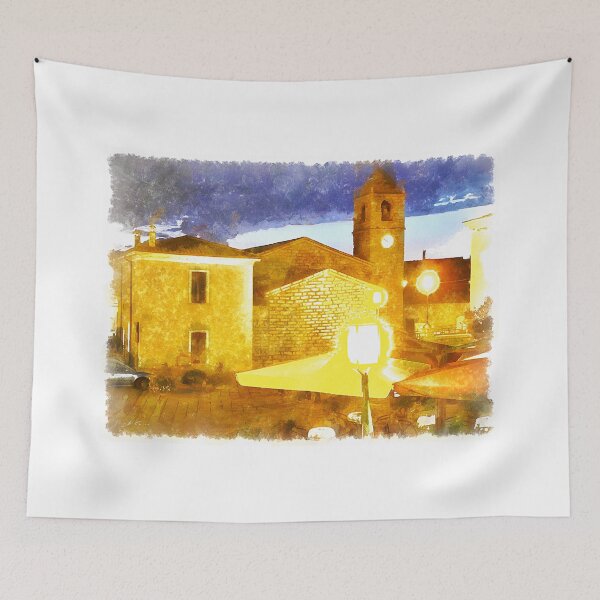 Item preview, Arzachena: building church at night designed and sold by Giuseppe Cocco.