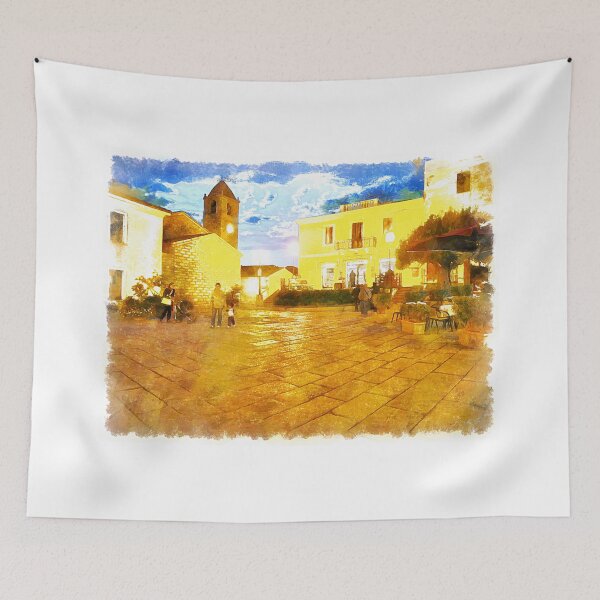 Item preview, Arzachena: night square with church designed and sold by Giuseppe Cocco.
