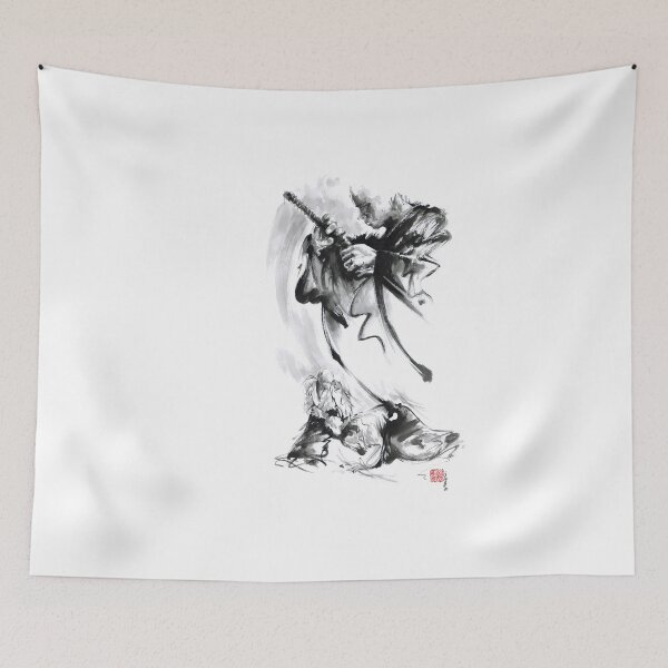Item preview, Aikido techniques martial arts sumi-e black and white ink painting watercolor art print painting, japanese warrior artwork designed and sold by Mariusz Szmerdt.
