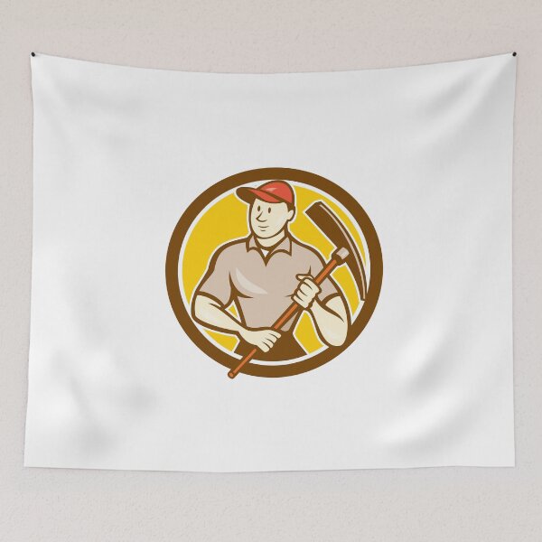 Item preview, Construction Worker Holding Pickaxe Circle Cartoon designed and sold by patrimonio.