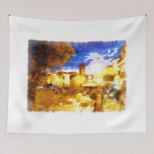 Item preview, Arzachena: night square with tree and church designed and sold by Giuseppe Cocco.