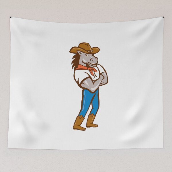 Aperçu de l'œuvre Cowboy Horse Arms Crossed Standing Cartoon créée et vendue par patrimonio.