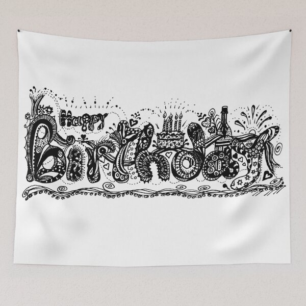 Item preview, Happy Birthday Aussie Tangle Black & White  designed and sold by Heatherian.
