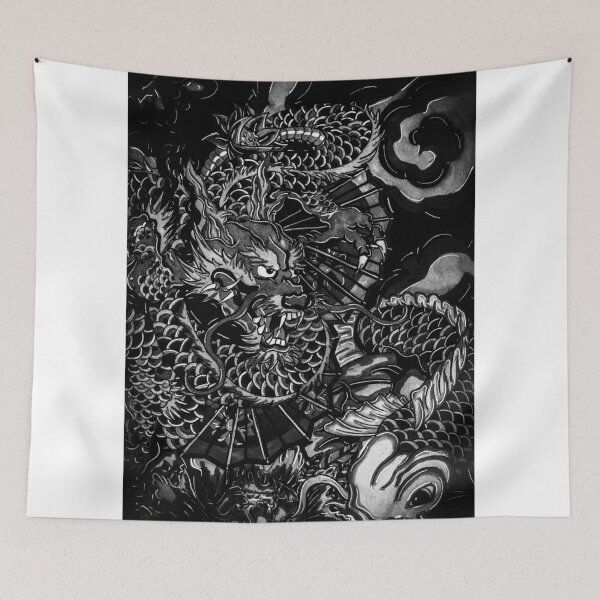 Artikelvorschau, Japanischer Drache mit Koi b & w hd entworfen und verkauft von Adam Parsons.