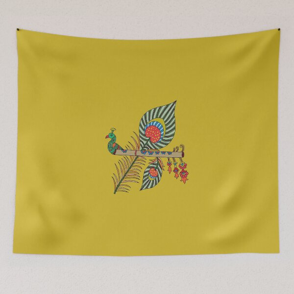 Item preview, flute and feathers kalamkari yellow designed and sold by sriknick.