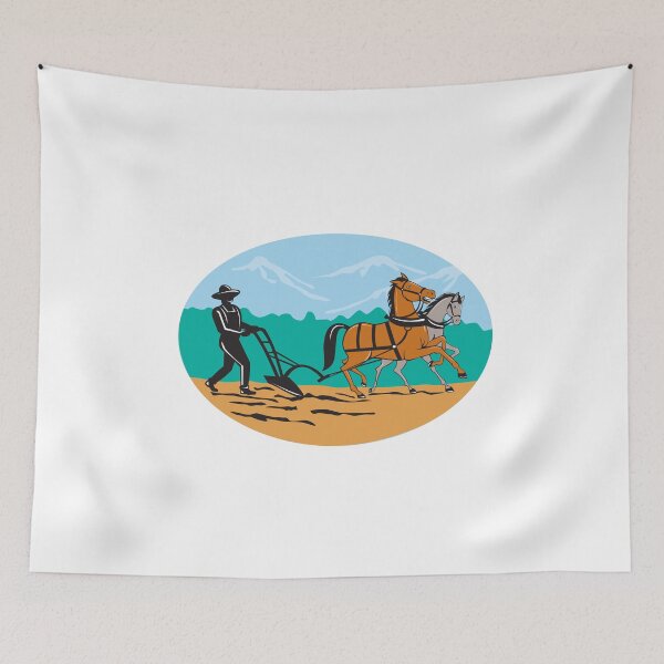 Item preview, Farmer and Horses Plowing Field Cartoon designed and sold by patrimonio.