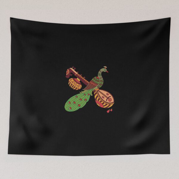 Item preview, peacock in sitar kalamkari black designed and sold by sriknick.