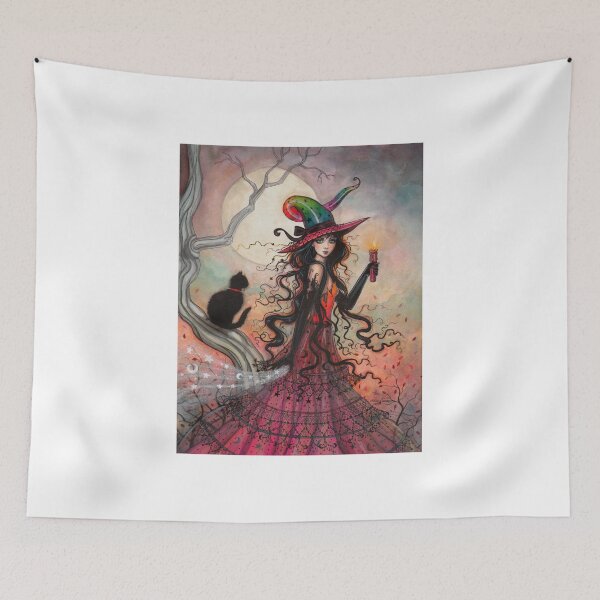 Item preview, October Flame Witch Cat Halloween Fantasy Art designed and sold by Molly  Harrison.