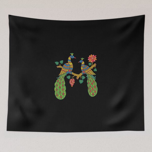 Item preview, peacock in tree kalamkari black designed and sold by sriknick.