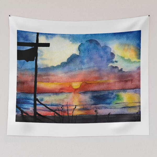 Item preview, Sunset beach, Arambol, India, Goa, paper watercolor, ink pen designed and sold by Olga Berlet.