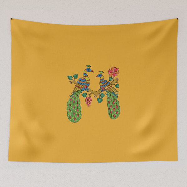 Item preview, peacock in tree kalamkari yellow designed and sold by sriknick.