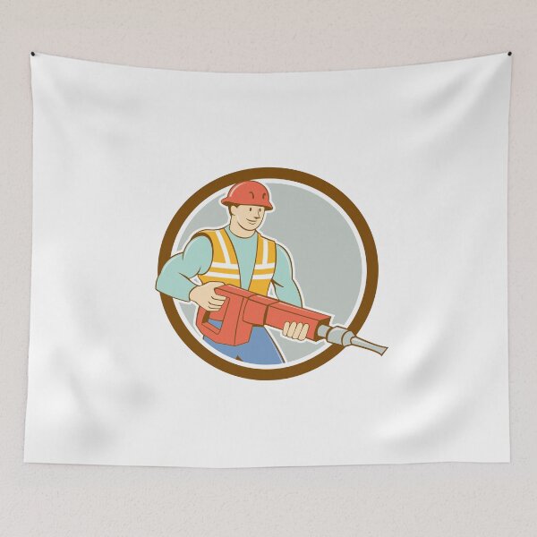 Item preview, Construction Worker Jackhammer Circle Cartoon designed and sold by patrimonio.