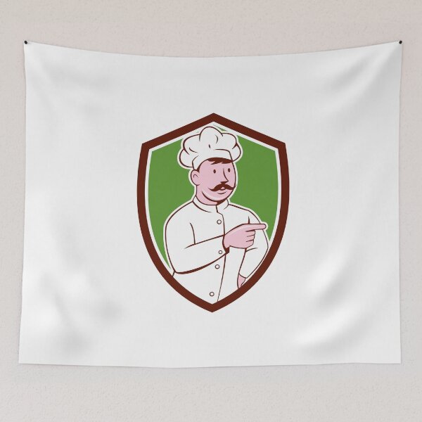 Item preview, Chef Cook Mustache Pointing Shield Cartoon designed and sold by patrimonio.