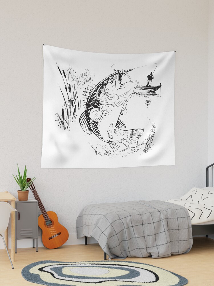 Large Mouth Bass and Clueless Blue Gill Fish Wall Tapestry