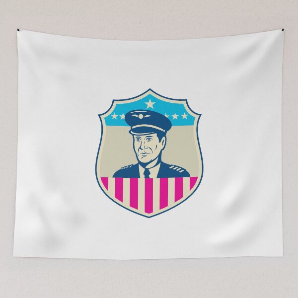 Item preview, American Airline Pilot Aviator USA Flag Shield Retro designed and sold by patrimonio.