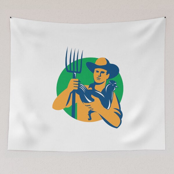Item preview, Organic Farmer Pitchfork Chicken Retro designed and sold by patrimonio.