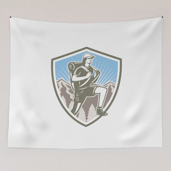 Item preview, Female Hiker Hiking Mountain Shield Retro designed and sold by patrimonio.