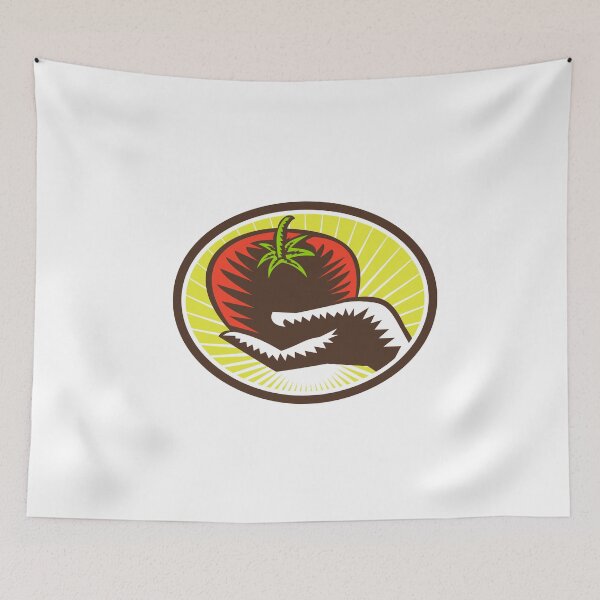 Item preview, Hand Holding Tomato Circle Woodcut designed and sold by patrimonio.