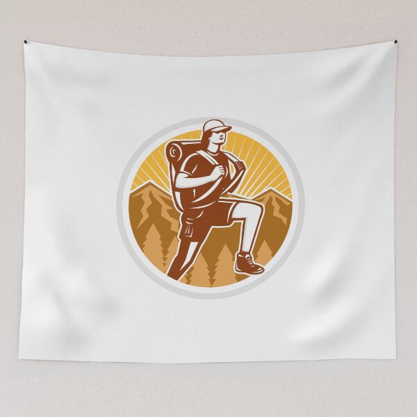 Item preview, Female Hiker Hiking Mountain Circle Retro designed and sold by patrimonio.