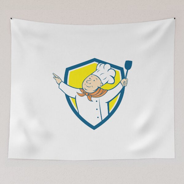 Item preview, Chef Cook Arm Out Spatula Shield Cartoon designed and sold by patrimonio.