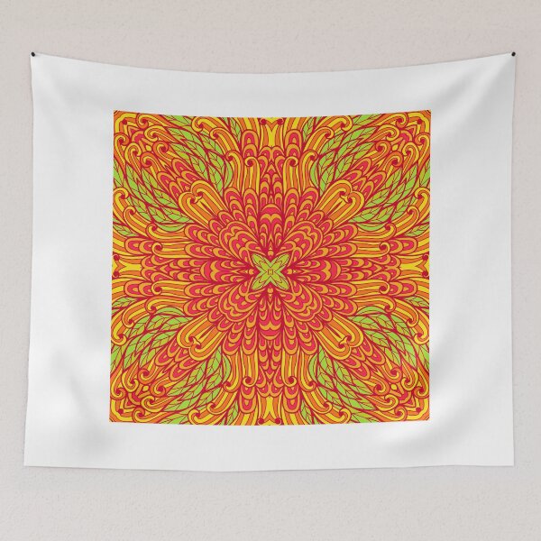 Item preview, Orange and green hand drawn floral ornament designed and sold by Patternalized.