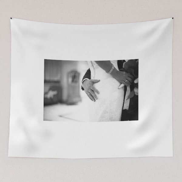 Item preview, Groom holding bottom of bride black and white wedding photograph designed and sold by edwardolive.