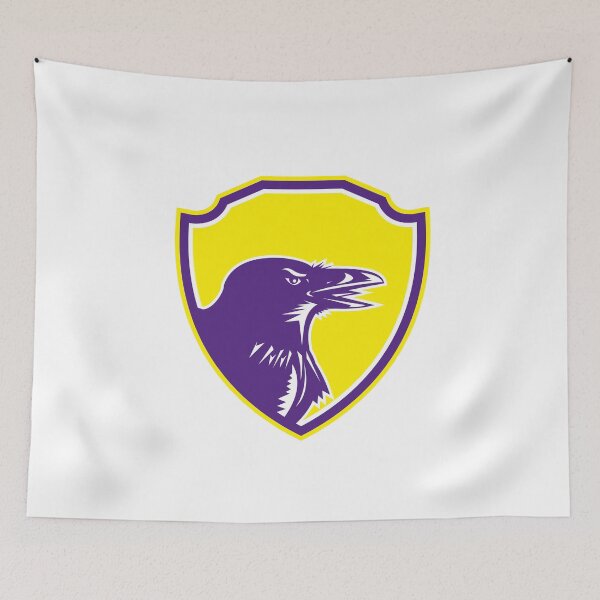Item preview, Raven Head Woodcut Retro Shield designed and sold by patrimonio.