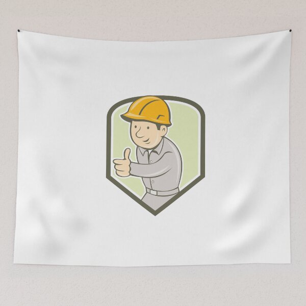 Item preview, Builder Construction Worker Thumbs Up Shield Cartoon designed and sold by patrimonio.